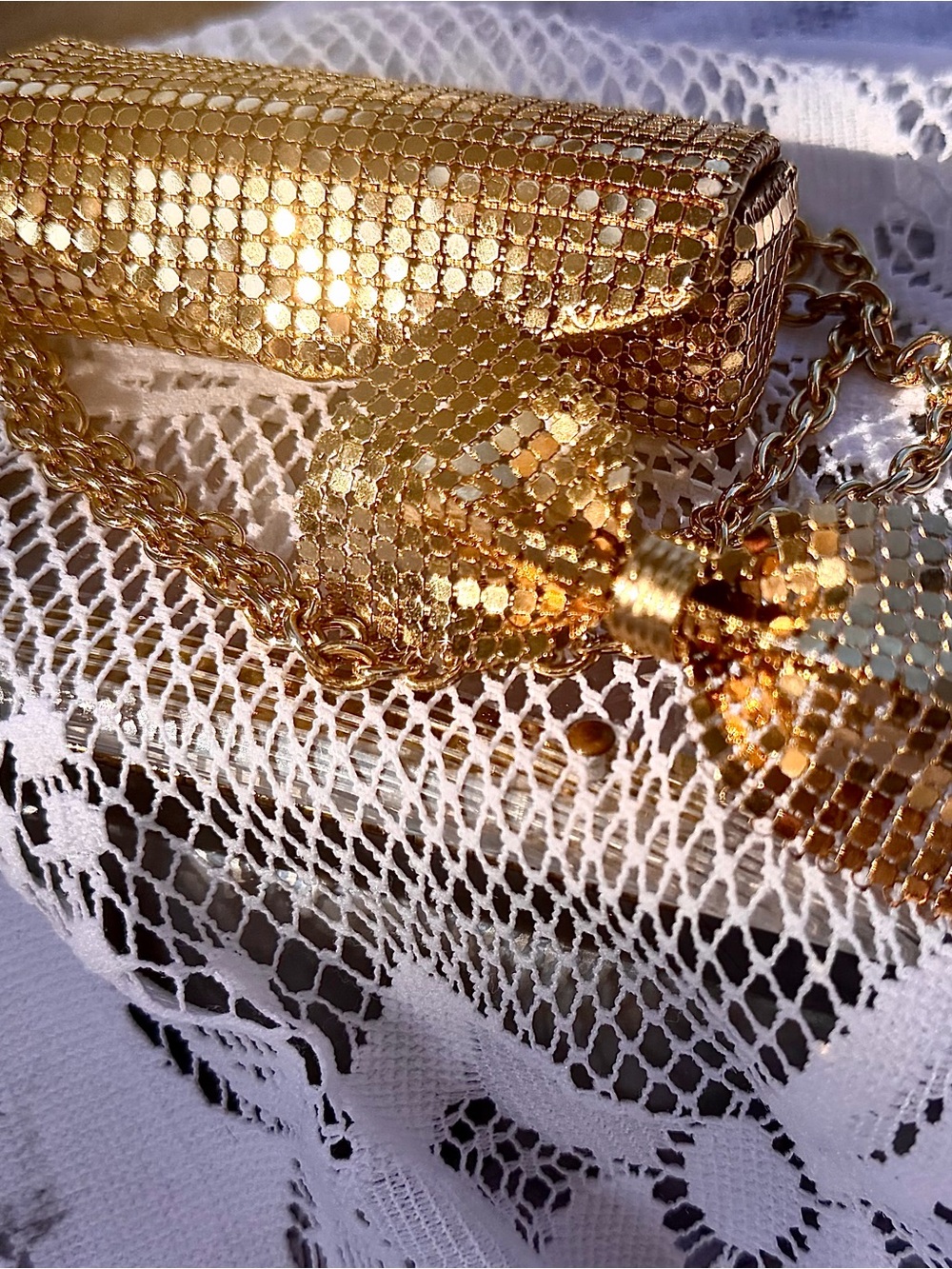 Vtg Gold Lip Stick Holder w/18” Chain & a Lady Ellen Gold Mesh Hair/Purse Clip